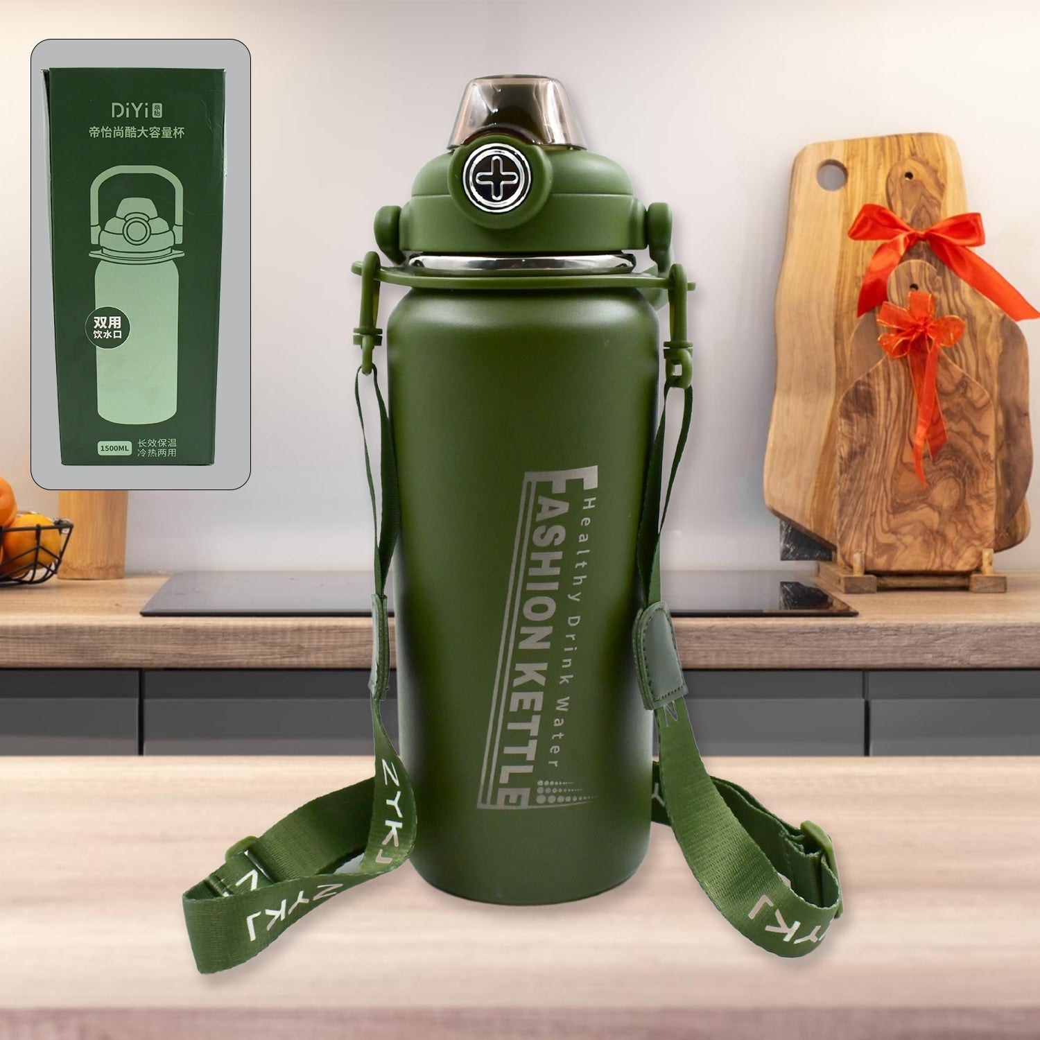 13039 Stainless Steel Water Bottle with Straw, Strap & Handle Vacuum Insulated Thermos Flask Double-Walled Coffee Thermos Flask Leak-proof Water Bottle for Sports, Fitness, Gym (1500ML) 13039 Stainless Steel Water Bottle with Straw, Strap & Handle Vacuum Insulated Thermos Flask Double-Walled Coffee Thermos Flask Leak-proof Water Bottle for Sports, Fitness, Gym (1500ML)